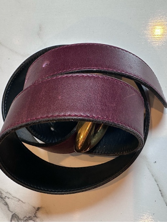 Gold Buckle Maroon Leather Belt - Unbranded